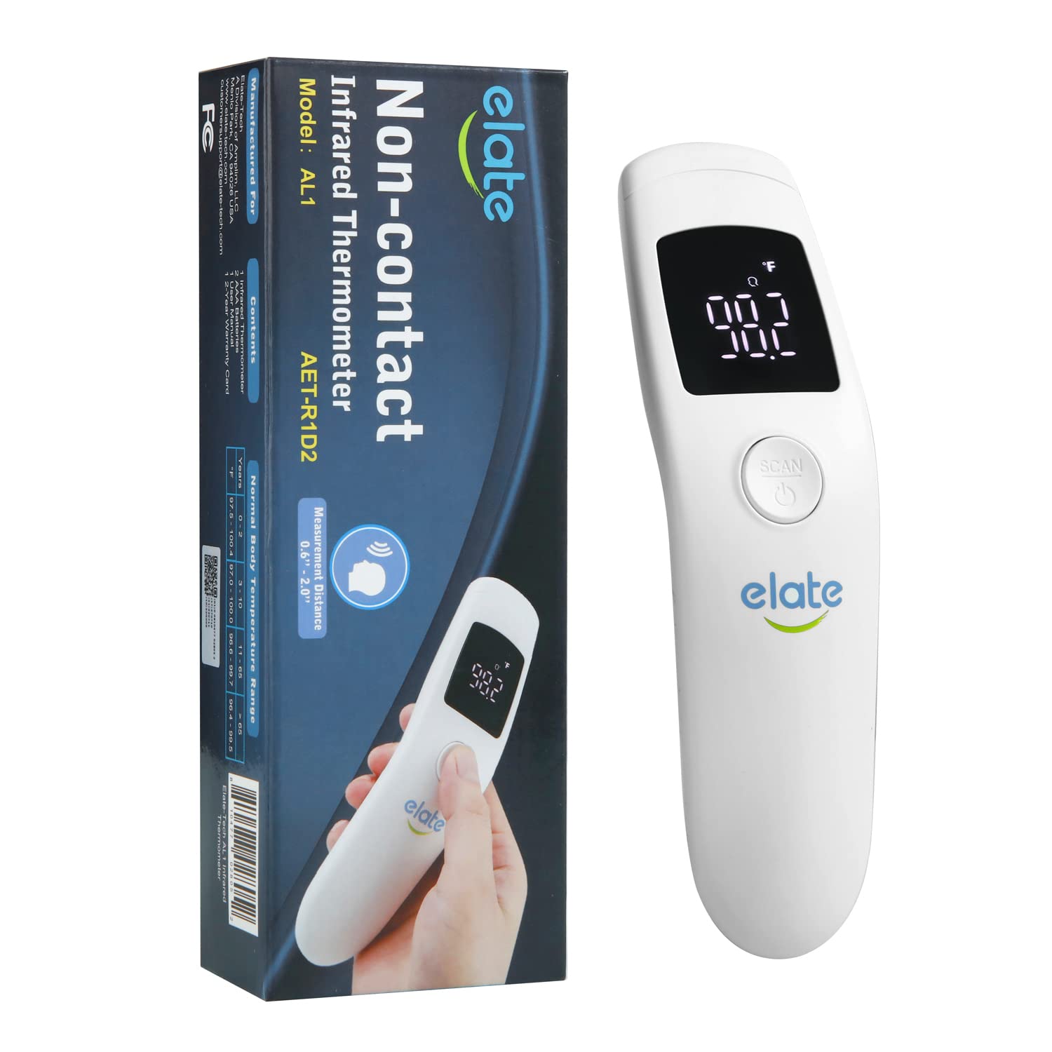 Elate Non-Contact Forehead Thermometer for Adults and Kids. No-Touch Baby Thermometer for Infants and Newborns. Medical Grade FSA HSA Eligible Touchless Temporal Thermometer for Fever, White