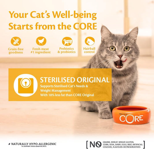 Wellness CORE Adult Original, Dry Cat Food, Grain Free Cat Food Dry, High Meat Content, Turkey & Chicken, 4 kg?10832