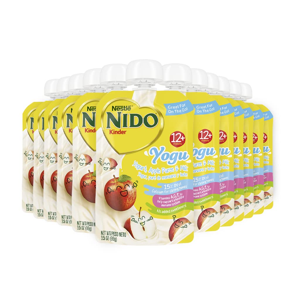 Nestle Nido Baby Food Pouches, Toddler, Yogurt, Apple Puree And Milk, 3.5 Oz (12 Pack)