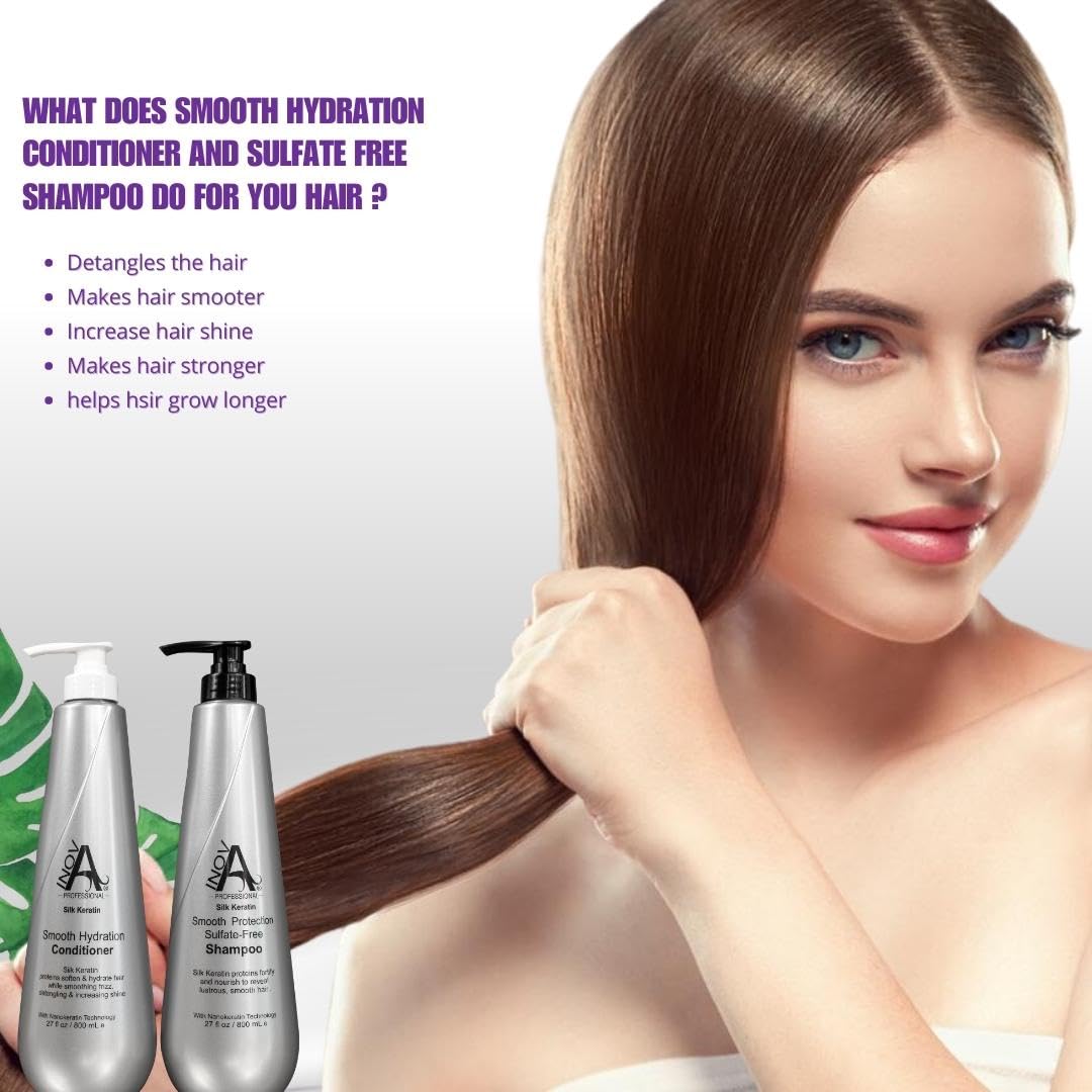 Inova Professional Silk Keratin Shampoo & Conditioner Set - Smooth Protection Sulfate-Free Shampoo & Smooth Hydration Conditioner (3.4 Oz), Gray : Beauty & Personal Care