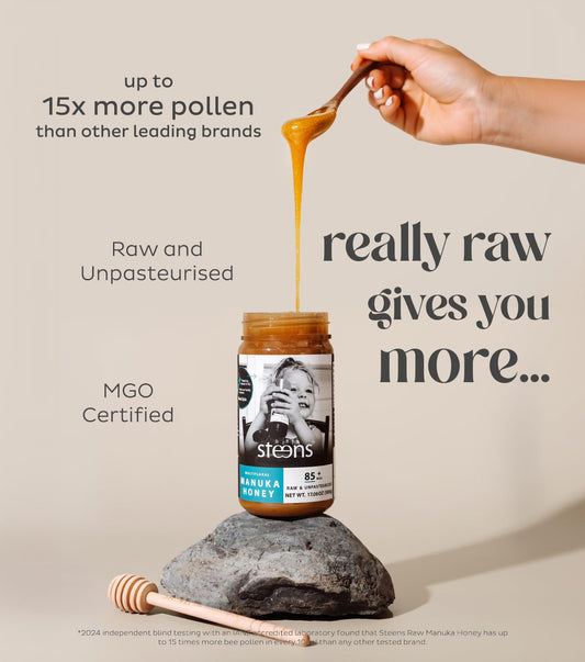 Steens Manuka Honey - Mgo 85+ - Pure & Raw 100% Certified Multifloral Manuka Honey - Bottled And Sealed In New Zealand - 17.6 Oz