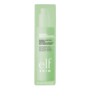 E.L.F. Skin Blemish Breakthrough Clarifying Cleanser, Gel Cleanser For Removing Makeup, Controlling Oil & Clarifying Pores, 1% Salicylic Acid