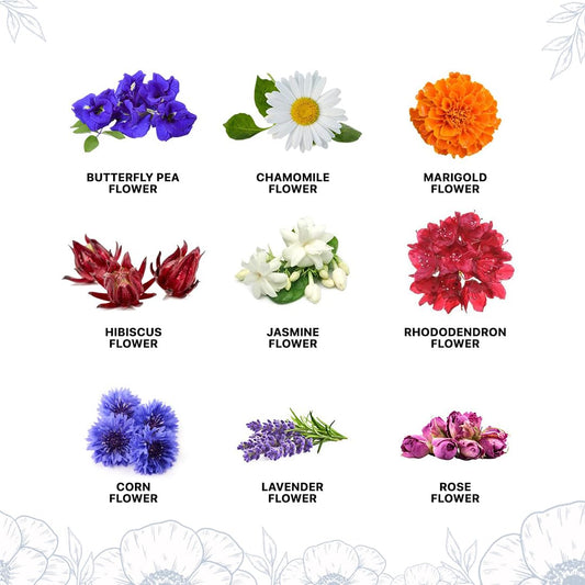 Blue Tea - Assortment Flower Tea Gift - 9 Flavors Flower Based (5X9 = 45 Plant Based Tea Bags) || Natural Ingredients - Herbal Tea - Caffeine Free - Non-Bitter - Gluten Free - Vegan | Variety Pack