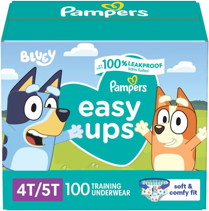 Pampers Easy Ups Boys & Girls Bluey Potty Training Pants - Size 4T-5T, 100 Count, Training Underwear (Packaging May Vary)