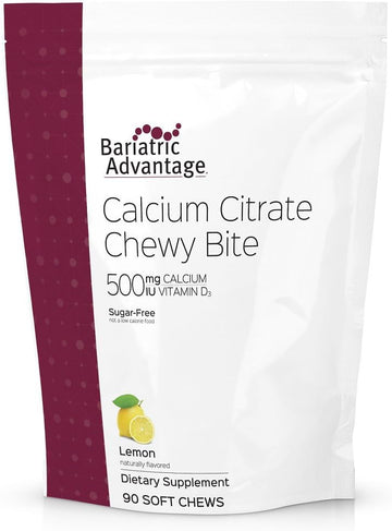 Bariatric Advantage Calcium Citrate Chewy Bites 500mg with Vitamin D3 for Bariatric Surgery Patients Including Gastric Bypass and Sleeve Gastrectomy, Sugar Free - Lemon Flavor, 90 Count