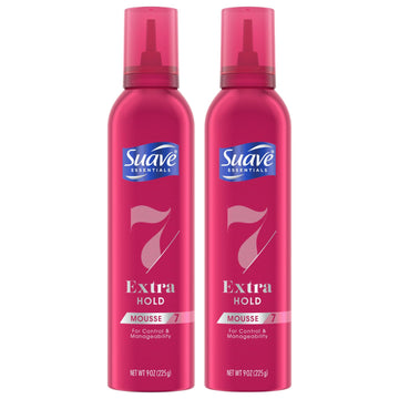 Suave Extra Hold Mousse For Curly Hair, Wavy, All Hair Types, Moisturizing & Nourishing, Foam, Scented 9 Oz (Pack Of 2)