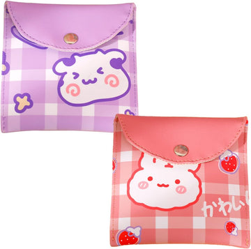 Cute Sanitary Napkin Storage Bag,Reusable Menstrual Pads Storage Organizers Pouch Kit,Pink Rabbit Small Storage Bag,Purple Menarche Bag,Portable Set,For Teen Girls,Women(2 PCS)