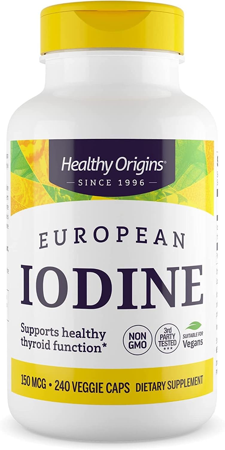 Healthy Origins European Iodine 150 MCG - Iodine Supplement for Thyroid Support - Vegan Iodine Pill from Potassium Iodide - Gluten-Free & Non-GMO Supplement - 240 Veggie Capsules