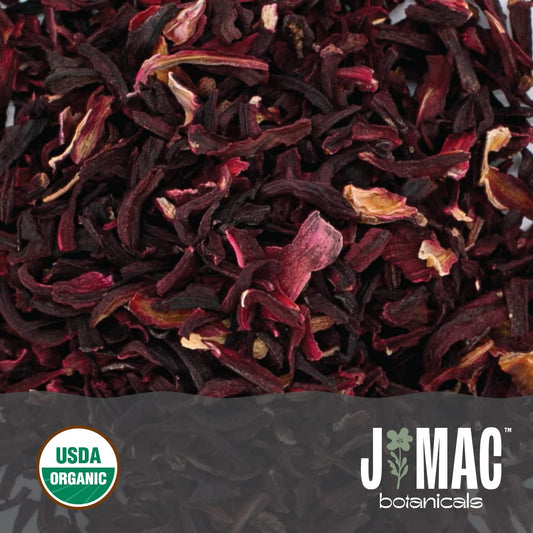 J Mac Botanicals, Certified Organic Hibiscus Flower (1 Pound), Hibiscus tea, cut & sifted hibiscus flowers, Flor de Jamaica