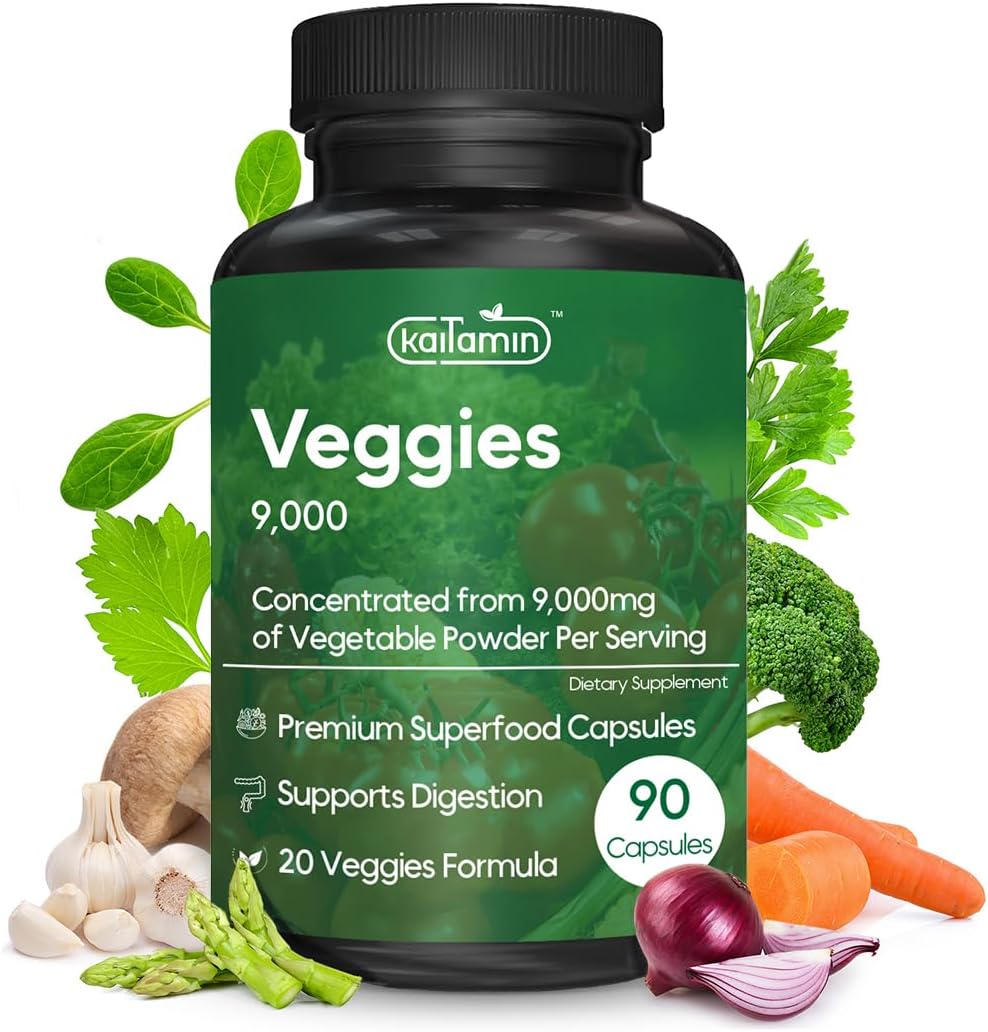 Vegetable Supplement 9000, Improves Your Digestion and Supports Your Immune System, Vegan & Natural Antioxidant with 20 Super Veggies, All-in-One Veggies Supplement, 90 Capsules