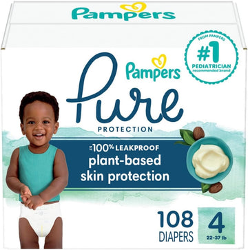 Pampers Pure Protection Diapers - Size 4, 108 Count, Hypoallergenic Premium Disposable Baby Diapers