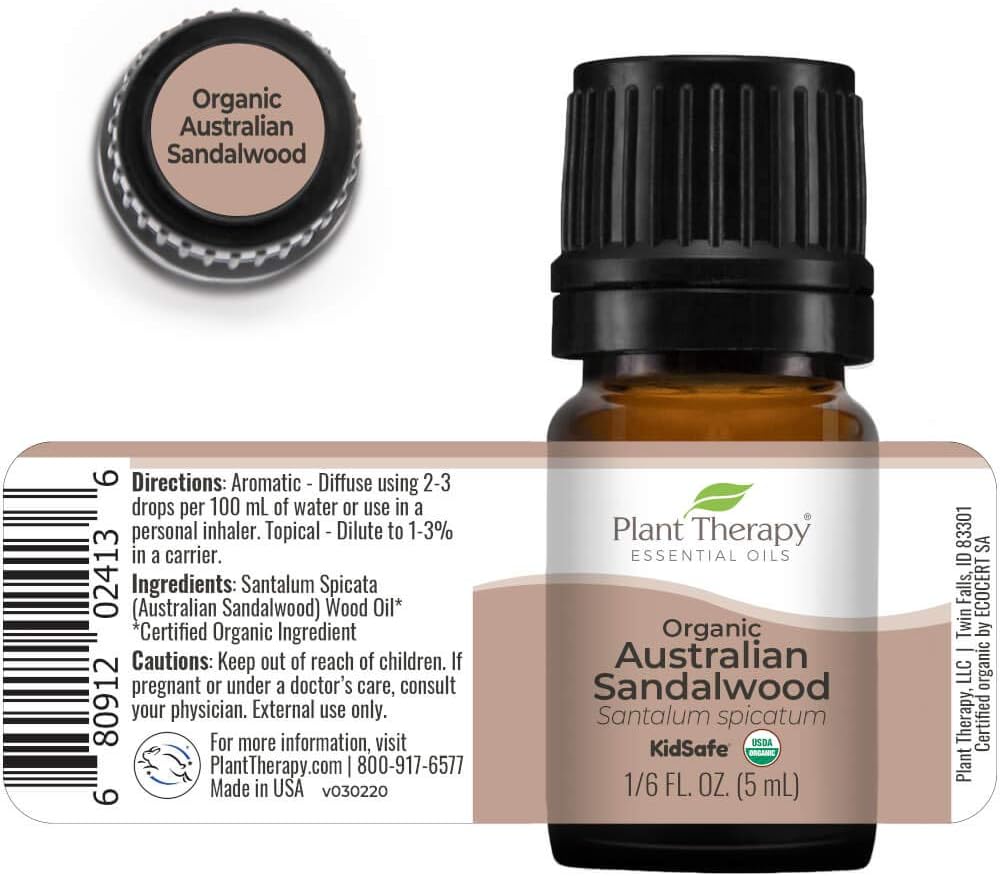 Plant Therapy Sandalwood Australian Organic Essential Oil 5 mL (1/6 oz) 100% Pure, Undiluted, Therapeutic Grade : Health & Household