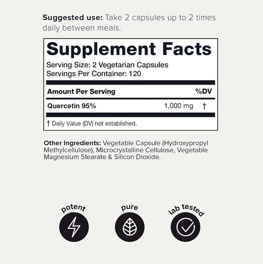 Toniiq Ultra High Purity Quercetin Capsules - 95%+ Highly Purified And Bioavailable - 1000Mg Per Serving - 240 Capsules Quercetin Supplement