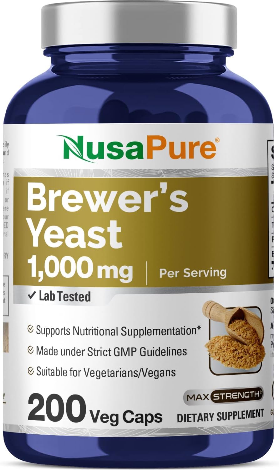 Nusapure Brewers Yeast 1000Mg 200 Vegetarian Caps (Non-Gmo, Gluten-Free)