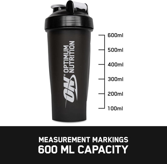 Optimum Nutrition Shaker With Stainless Steel Mixing Ball, Bpa- And Dehp-Free, Dishwasher Safe, For Protein Powder, Workout Supplements And Meal Replacement Shakes, Black, 600 Ml