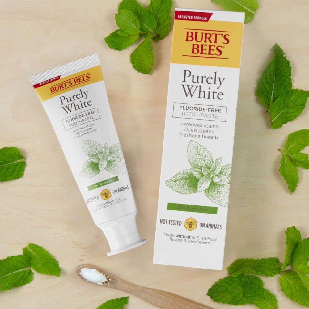 Burt's Bees Toothpaste, Natural Flavor, Fluoride-Free, Purely White, Zen Peppermint, 4.7 oz, Pack of 3 : Health & Household