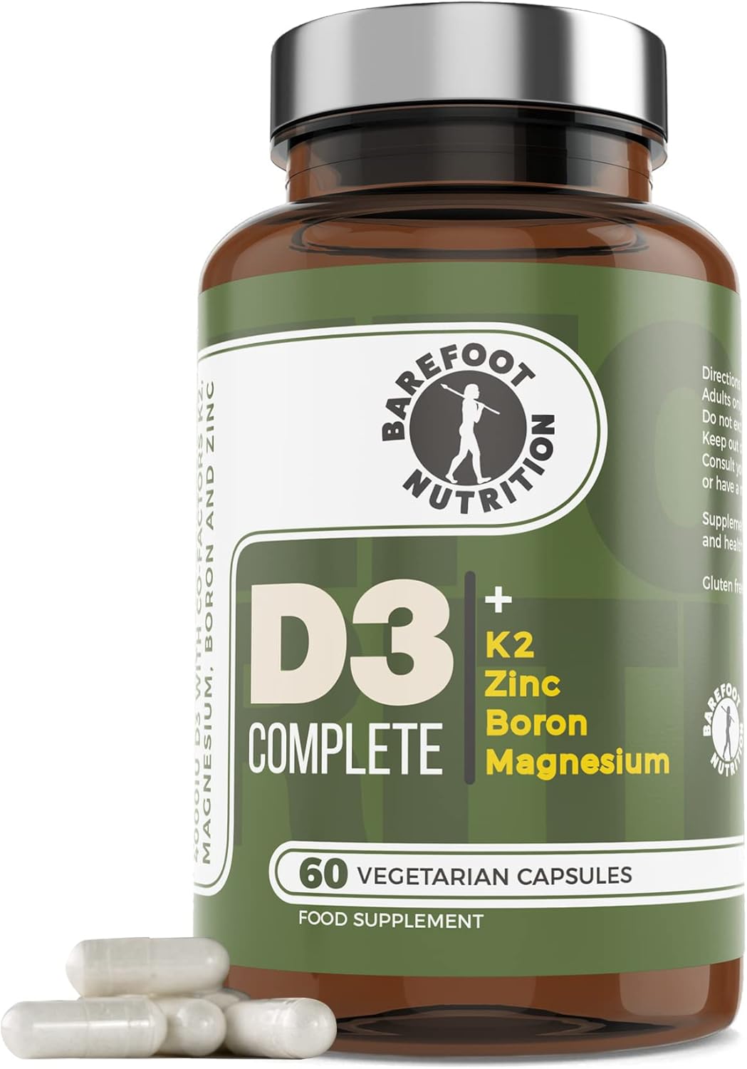 Barefoot Nutrition - Vitamin D3 Complete 4000 Iu, With Vitamin K2 Mk-7, Magnesium, Boron & Zinc Supplement, High Strength Formula For Bone And Normal Health Function, 60 Capsules