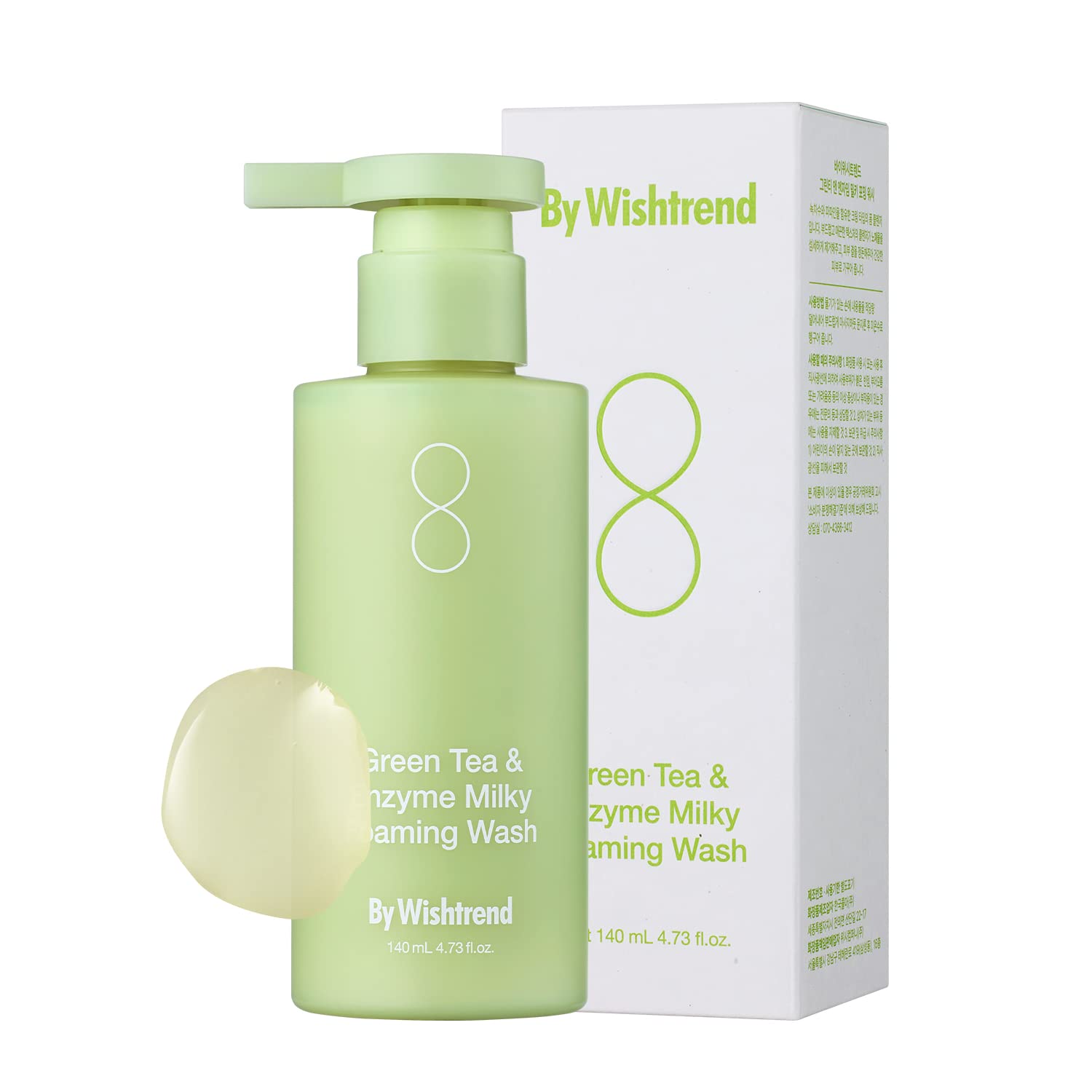 By Wishtrend Green Tea & Enzyme Milky Foaming Wash 140G, Papain, Grain Milk Complex, Hydrating, Pore Cleansing, For Sensitive