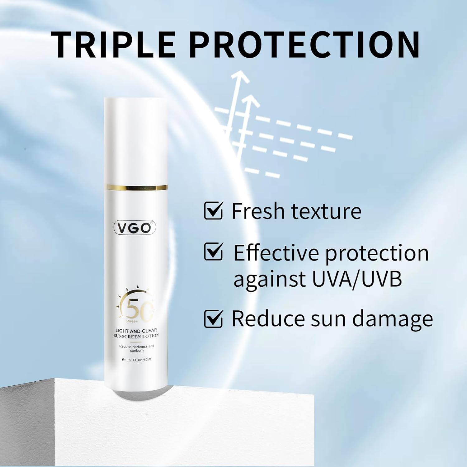 VGO Clear Face Sunscreen SPF 50, Hydrating Sun Essence for the Face with Non-Sticky Formula Travel Size, Provides Protection Against UVA and UVB Rays, 50ml / 1.7oz : Beauty & Personal Care