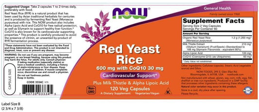 Now Foods Supplements, Red Yeast Rice With Coq10, Plus Milk Thistle & Alpha Lipoic Acid, 120 Veg Capsules