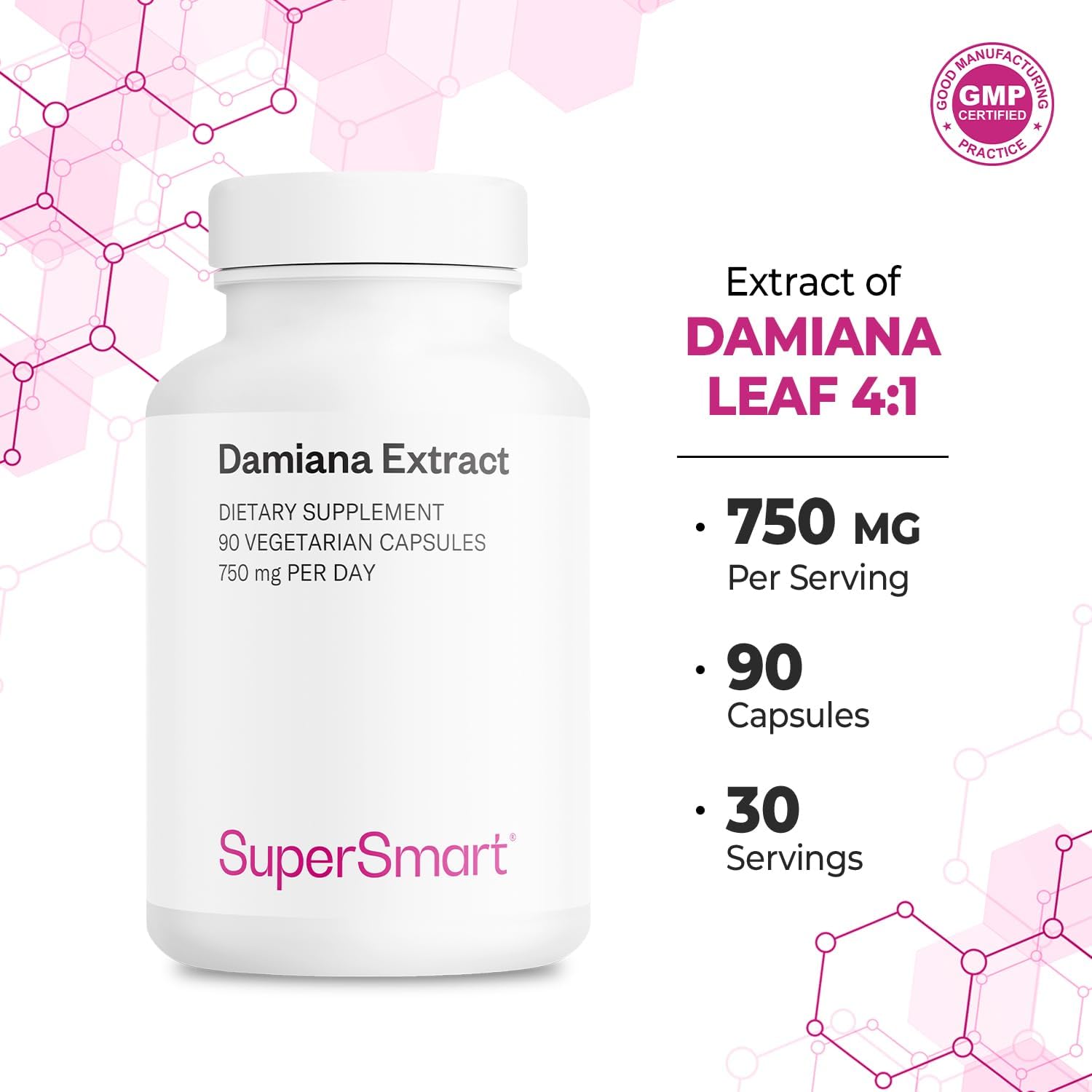 Supersmart - Damiana Extract 750Mg Per Day (Turnera Herb) - Damiana Leaf Supplement For Women & Men | Non-Gmo & Gluten Free - 90 Vegetarian Capsules : Health & Household