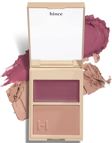 Hince True Dimension Layering Cheek - Cream & Pressed Powder 2 Different Shades & Textures - Silky Seamless Long Lasting Blush Makeup - Muted Beige & Elegant Rose Beige (1, Refinement, L004)