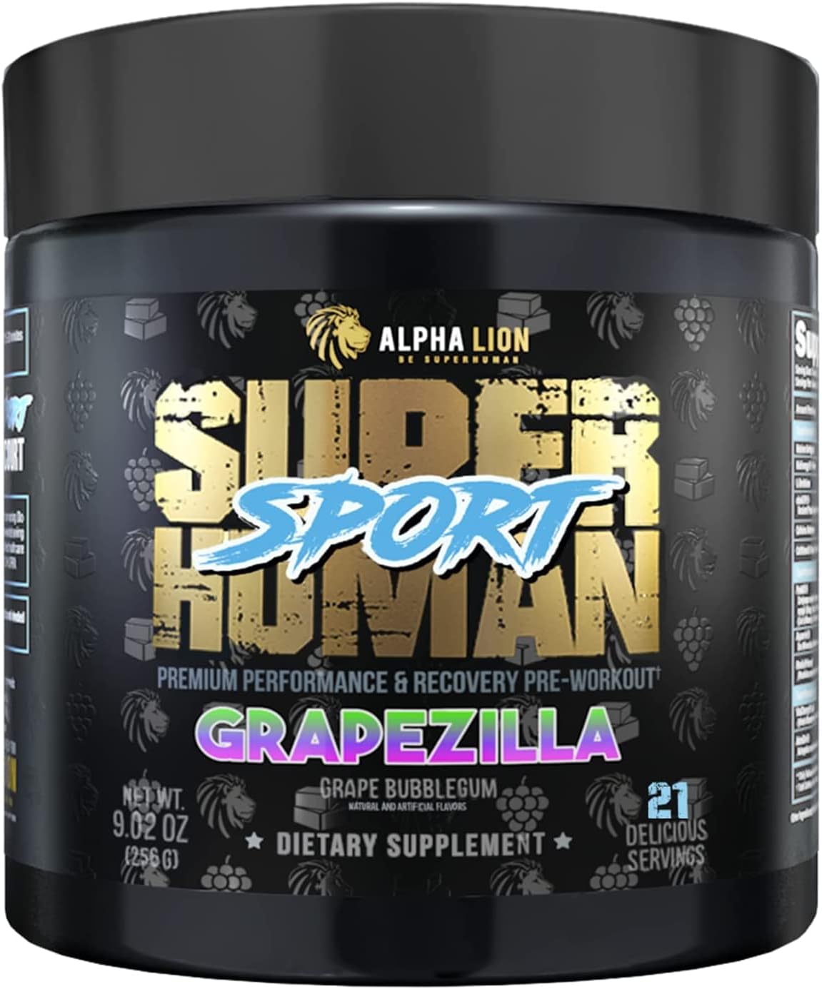 Alpha Lion Superhuman Sport Pre Workout Powder, Preworkout For Men & Women, Sports Nutrition Supplement, For Muscle Soreness, Recovery & Training, Energy & Focus (21 Servings, Grapezilla Flavor)