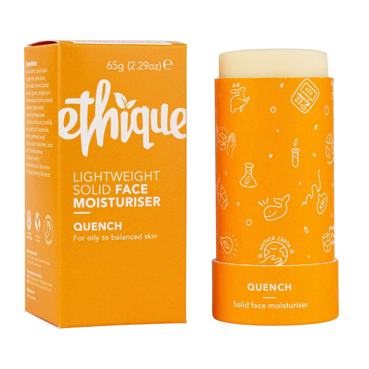 Ethique Quench Lightweight Solid Face Moisturizer Tube for Oily to Balanced Skin - Plastic-Free, Vegan, Cruelty-Free, Eco-Friendly, 2.29 oz (Pack of 1)