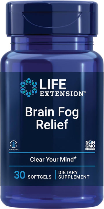 Life Extension Brain Fog Relief Caffeine-Free, Fast-Acting Nootropic Formula Helps Clear Your Mind – Gluten-Free, Non-Gmo - 30 Softgels