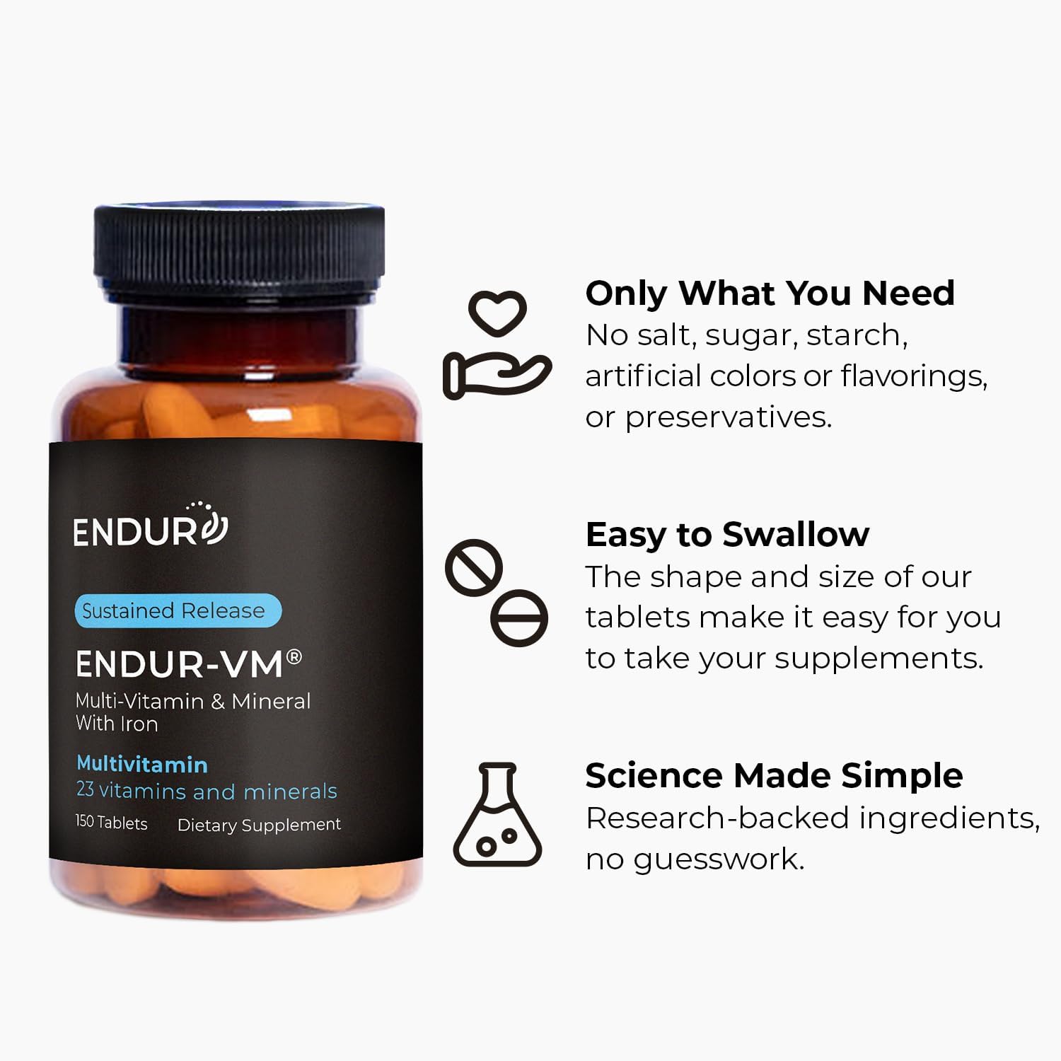 Endurance Products Endur -Vm With Iron, Daily Multi-Vitamin For Women - Vitamins A, C, D, E, B12, Calcium & Zinc For Immune Health Support & More - 150 Tablets : Health & Household