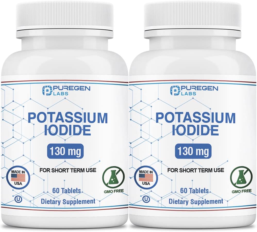 Potassium Iodide Tablets 130 mg EXP 10/2025 Kosher Iodine Tablets, Thyroid Supplement – 2 Pack | 120 Tablets Total