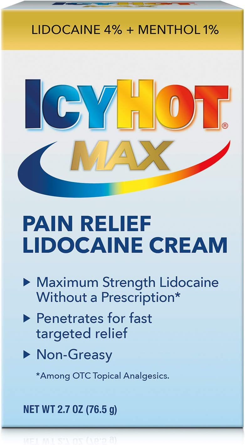 Icy Hot, Max Strength Pain Relief Cream With Lidocaine Plus Menthol, White, 2.7 Ounce