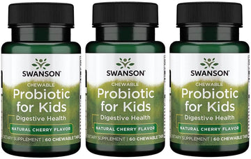 Swanson Probiotic For Kids Natural Cherry Flavored 3 Billion Cfu 60 Chwbls (3 Pack)