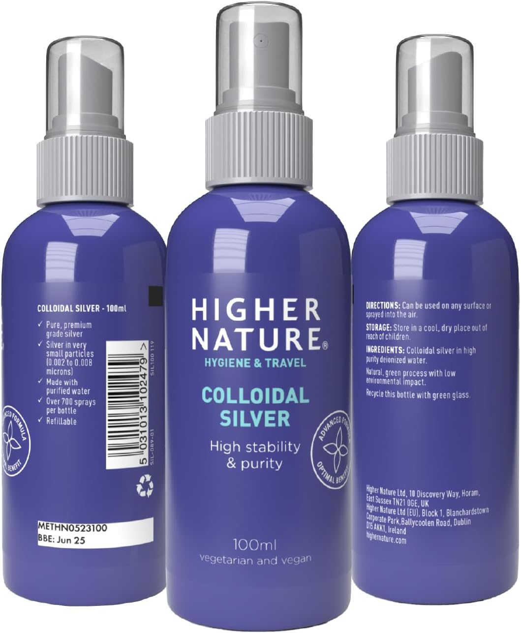 Higher Nature - Colloidal Silver - Purified Water with Premium Grade Silver - Antiseptic Spray, Disinfectant Spray, Colloidal Silver Spray - 100ml : Amazon.co.uk: Health & Personal Care