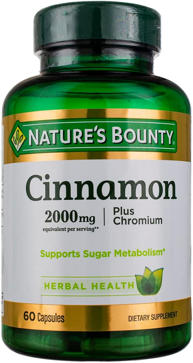 Nature?s Bounty Cinnamon 2000mg Plus Chromium, Sugar Metabolism Support Supplement, 60 Capsules
