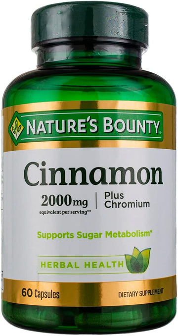 Nature?s Bounty Cinnamon 2000mg Plus Chromium, Sugar Metabolism Support Supplement, 60 Capsules