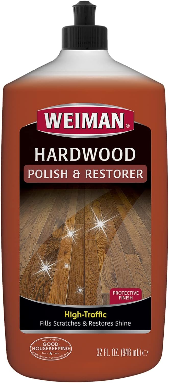 Weiman Wood Floor Polish and Restorer - 32 Ounce - High-Traffic Hardwood Floor, Natural Shine, Removes Scratches, Leaves Protective Layer, Packaging May Vary