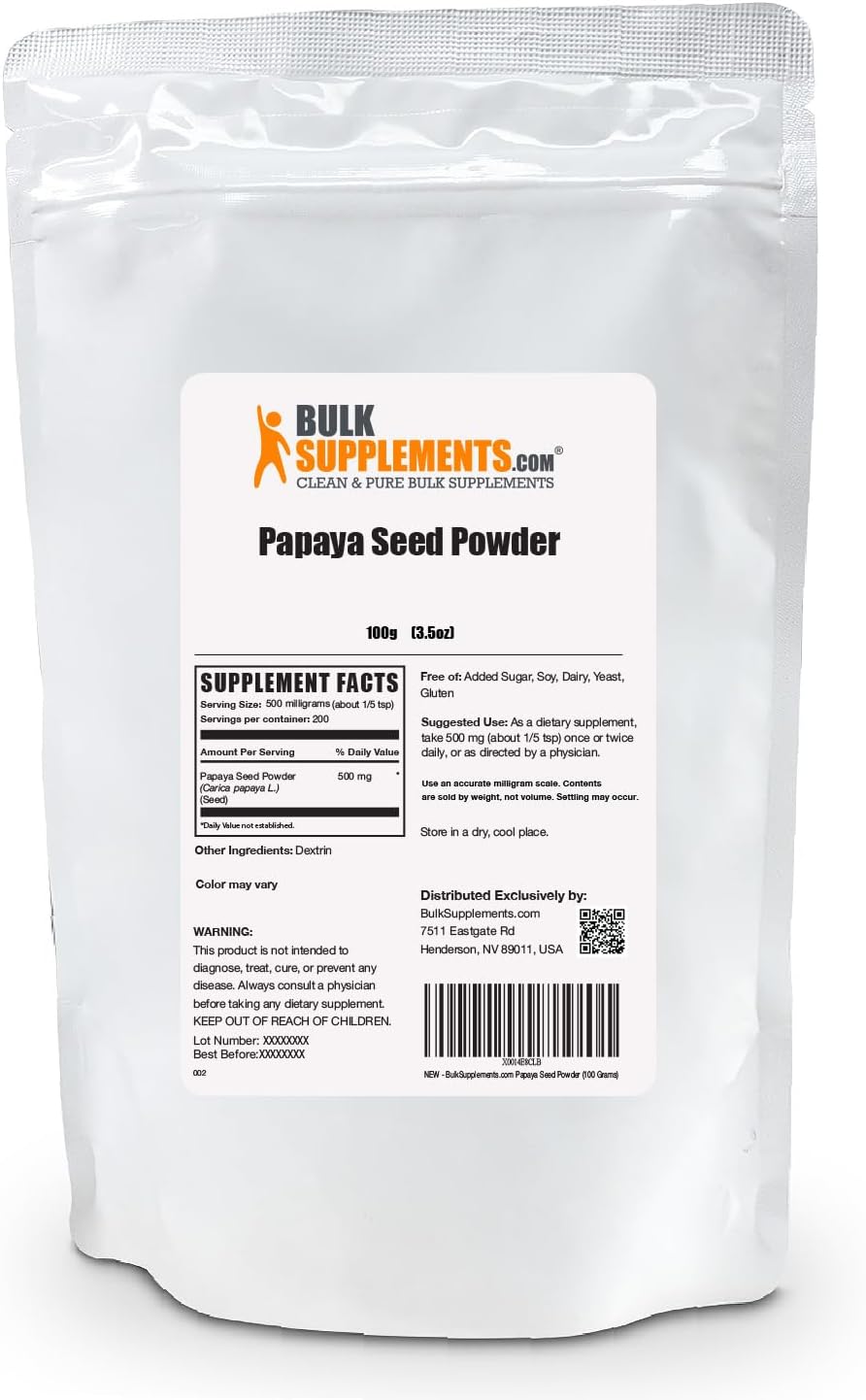 BULKSUPPLEMENTS.COM Papaya Seed Powder - from Carica Papaya Seeds, Papaya Powder - Papaya Digestive Support, Gluten Free & Sugar Free, 500mg per Serving, 100g (3.5 oz)