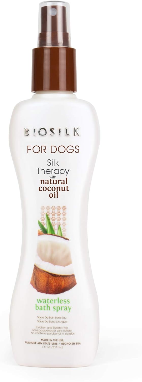 BioSilk for Dogs Silk Therapy Shampoo with Organic Coconut Oil | Coconut Dog Shampoo Waterless Shampoo | Dry Dog Shampoo from Silk Therapy for Fresh Dog Coats,Beige