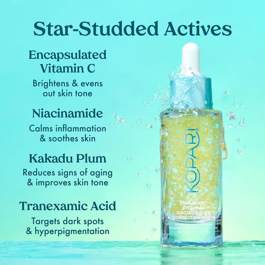 Kopari Star Bright Vitamin C Discoloration Correcting Serum With Kakadu Plum & Niacinamide, Brighter Complexion, Soothe & Diminish Dull Skin, 1.7Oz