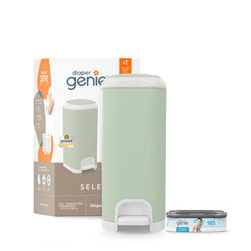 Diaper Genie Select Pail (Green) Is Made Of Durable Stainless Steel And Includes 1 Starter Square Refill That Can Hold Up To 165 Newborn-Sized Diapers