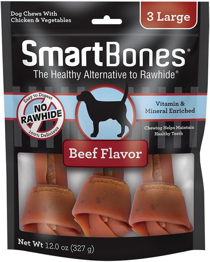 Smartbones Dog Chews, Rawhide-Free Dog Bones Made With Real Meat And Vegetables, 3 Count Large