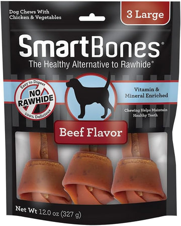Smartbones Dog Chews, Rawhide-Free Dog Bones Made With Real Meat And Vegetables, 3 Count Large