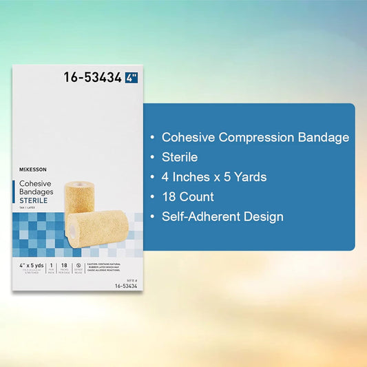 Mckesson Cohesive Bandage, Sterile, Self-Adherent Closure, Tan, 4 In X 5 Yds, 1 Count, 1 Roll