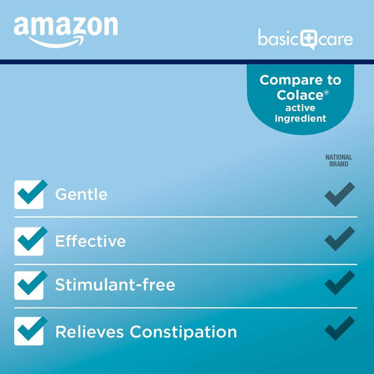 Amazon Basic Care Stool Softener Laxative, Docusate Sodium 100 Mg, Softgels, For Constipation Relief, 100 Count