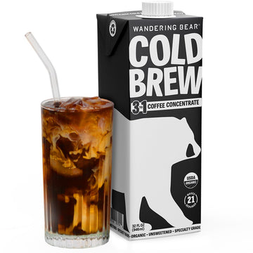 Wandering Bear Organic Coffee Concentrate, Black Coffee, Makes 21 Servings, 32 Fl Oz, 1 Pack - Unsweetened Specialty Grade - Great For Making Cold Brew Coffee, Iced Coffee, Cold Brew Concentrate