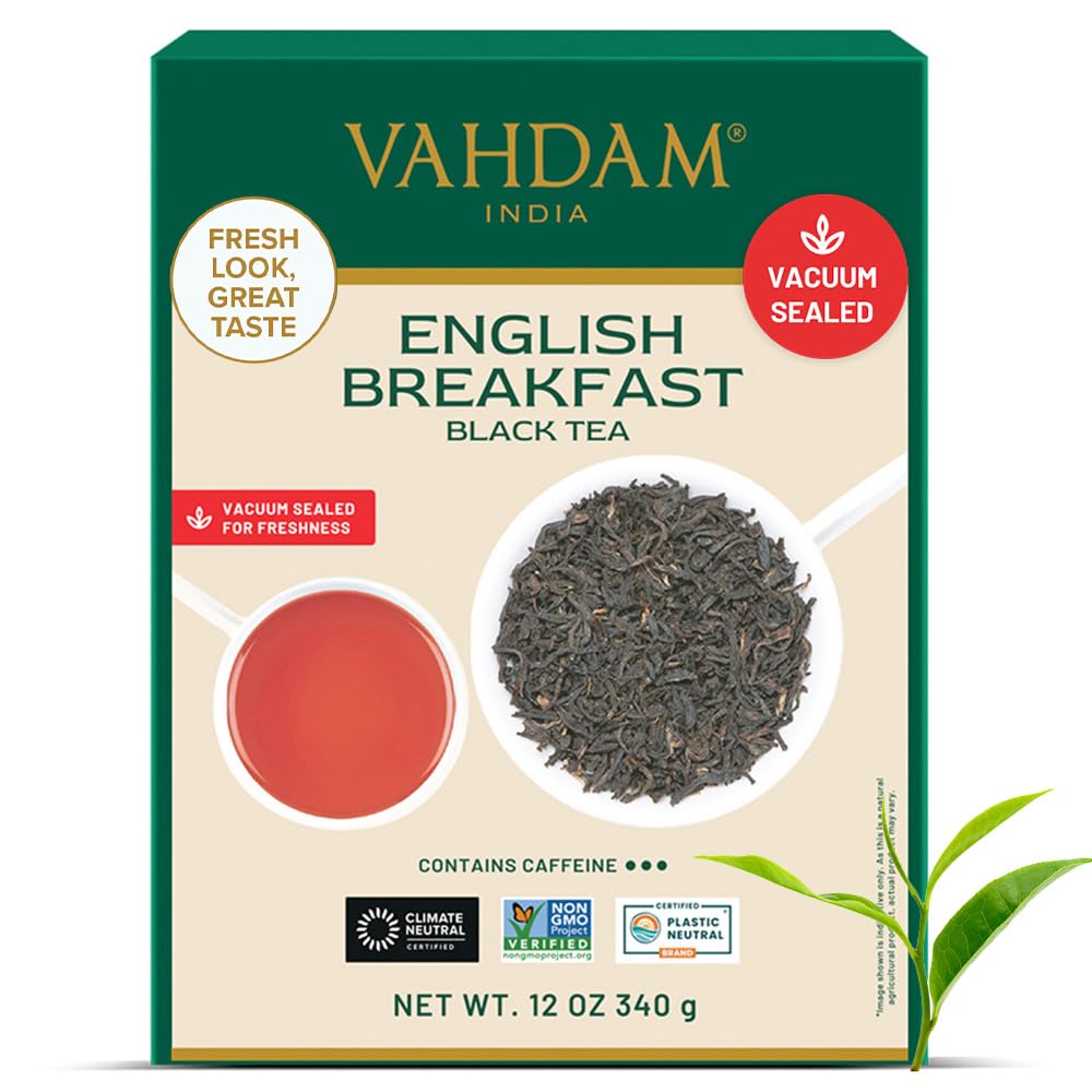 Vahdam, Original English Breakfast Black Tea Leaves (340G/12Oz) 170+ Cups | Non Gmo, Gluten Free | Strong & Aromatic Loose Leaf Tea | Unblended Single Origin Tea | Vacuum Sealed Pack