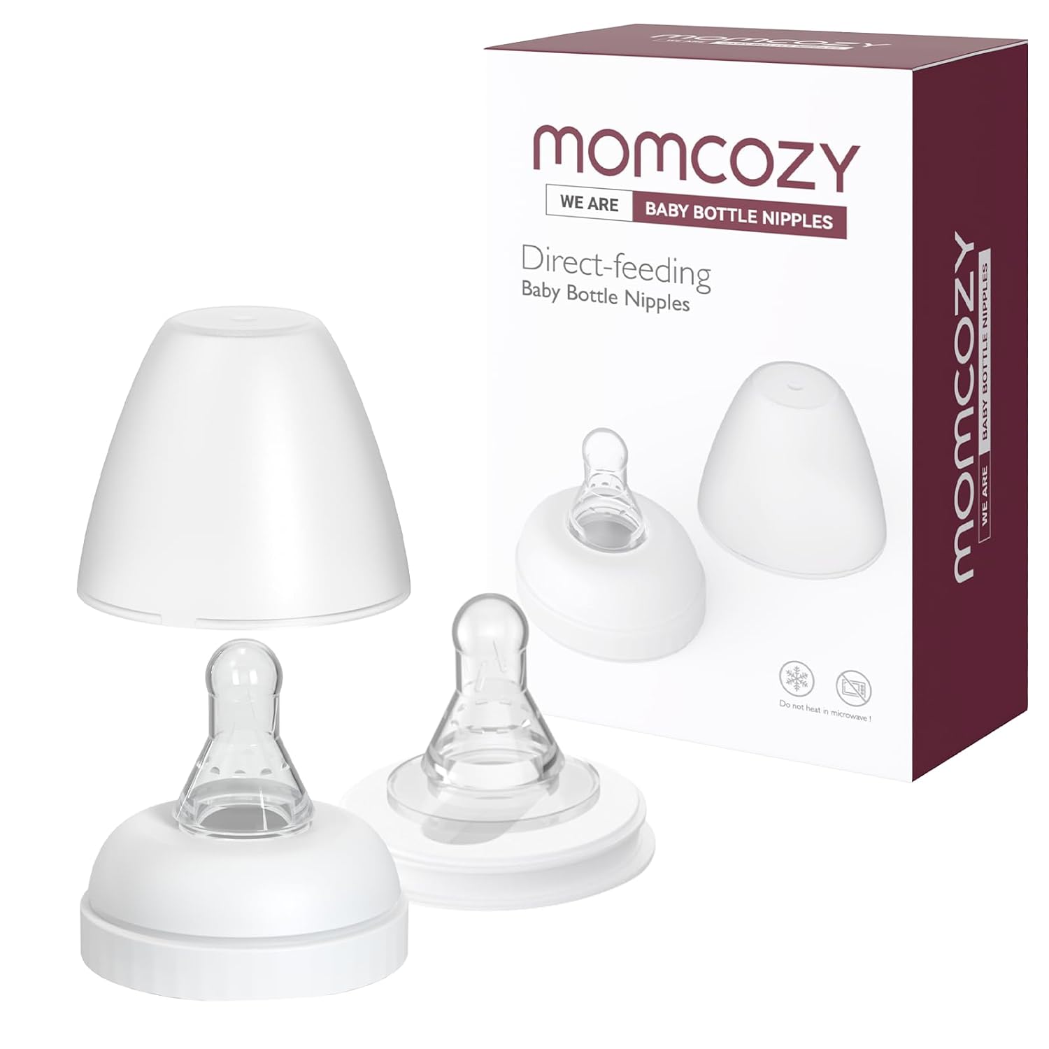 Momcozy Natural Nipples For Breast Milk, Seamless Transition Between Bottle And Breast, Helps Relieve Colic (Slow Flow/Natural Flow), For Momcozy Disposable Baby Bottle Kit, White