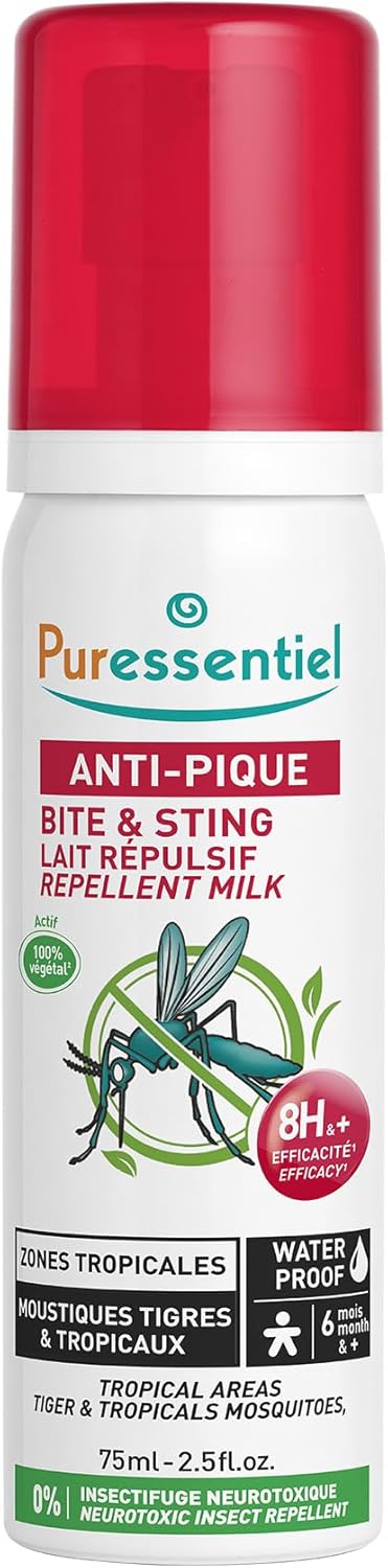 Puressentiel – Bite & Sting Waterproof Repellent Milky Lotion - Tropical Areas - Body And Face – 100% Natural Origin Formula Including Citronella – 8-Hour Efficacy - 75 Ml