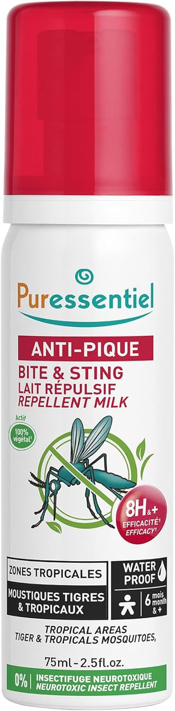 Puressentiel – Bite & Sting Waterproof Repellent Milky Lotion - Tropical Areas - Body And Face – 100% Natural Origin Formula Including Citronella – 8-Hour Efficacy - 75 Ml